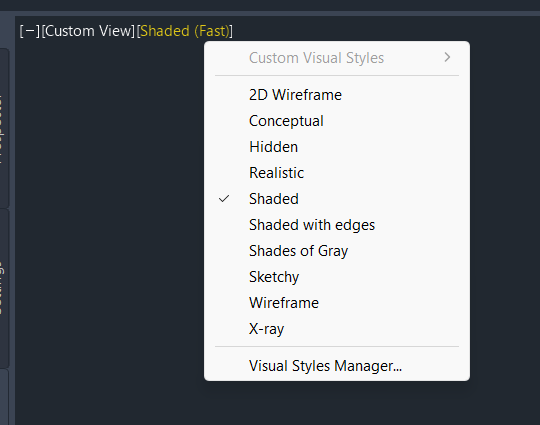 Dropdown menu displaying various custom visual styles for a design application.